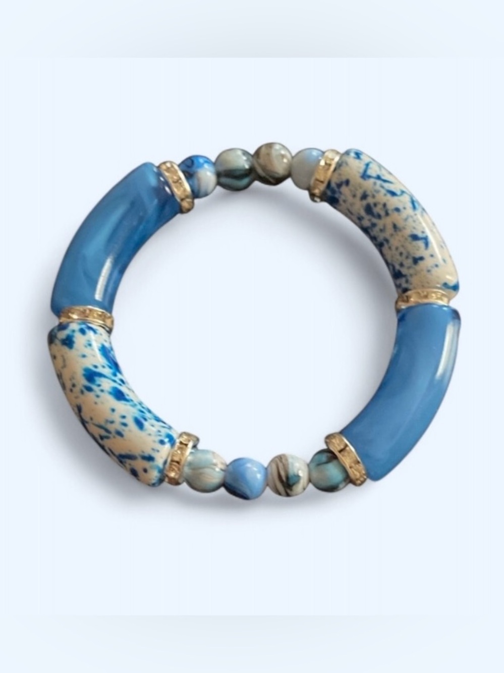 Blue and White Beaded Bracelet